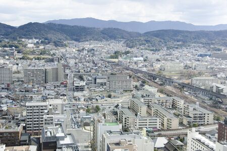 Overview on Kyoto city in Japan with landmarks, tempels, and shrinesのeditorial素材