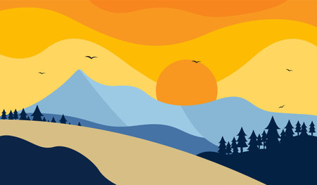 scenic landscape with icebergs and bright sunのイラスト素材