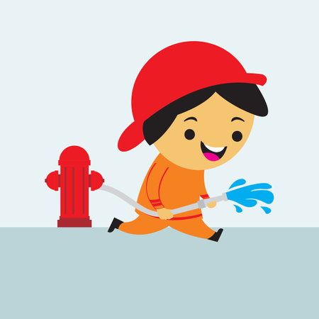 Illustration of a fire fighter spraying waterのイラスト素材