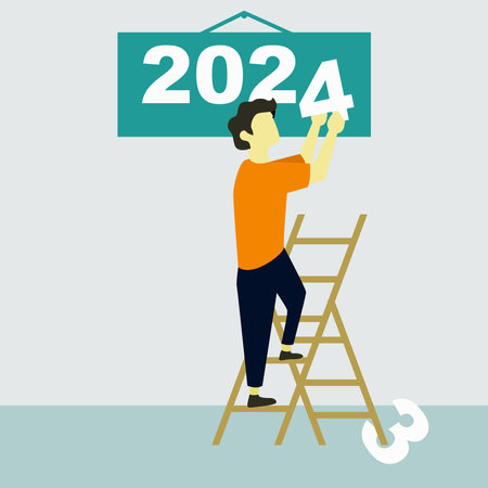 illustration of the change of year from 2023 to 2024のイラスト素材