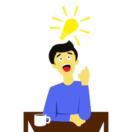 illustration of a man thinking and coming up with ideasのイラスト素材