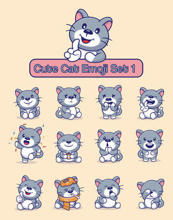 Set of cute cat characters with different emoticonsのイラスト素材