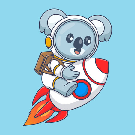 Cute koala astronaut riding rocket in space cartoon vector icon illustration animal science isolatedのイラスト素材