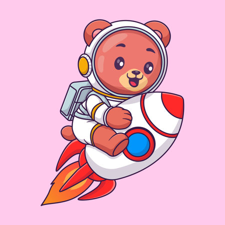 Cute bear astronaut riding rocket in space cartoon vector icon illustration animal science isolatedのイラスト素材