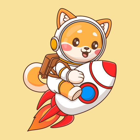 Cute shiba inu dog astronaut riding rocket in space cartoon vector icon illustration animal science isolatedのイラスト素材