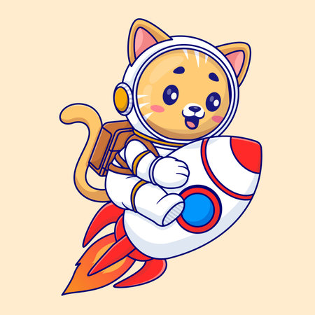 Cute cat astronaut riding rocket in space cartoon vector icon illustration animal science isolatedのイラスト素材