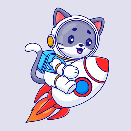 Cute cat astronaut riding rocket in space cartoon vector icon illustration animal science isolatedのイラスト素材