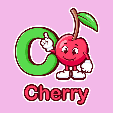 Cherry cartoon mascot with letter C vector illustrationのイラスト素材
