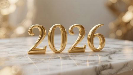 Celebrate 2026 with golden shine and festive cheer. Perfect for new year celebrations and luxury event invitations.の素材