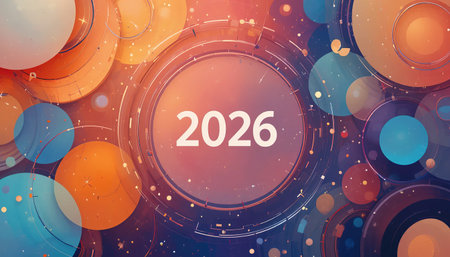 a futuristic design featuring the year two thousand twenty six with circles and gradientsの素材