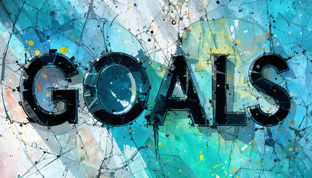 artistic goals text with blue and white abstract background and splattered paint effectの素材