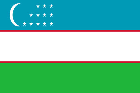 High-quality flat illustration of the uzbekistan flag featuring blue, white, green stripes and red separators with crescent and stars. perfect for cultural projects, national themeのイラスト素材