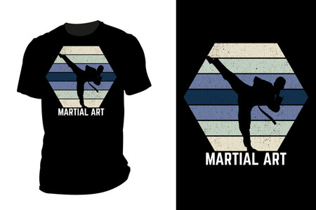 Martial art silhouette t shirt mockup retro vintageのイラスト素材