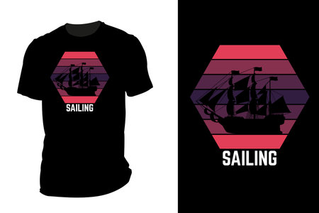 Sailing silhouette t shirt mockup retro vintageのイラスト素材