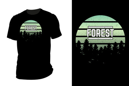 Forest silhouette t shirt mockup retro vintageのイラスト素材