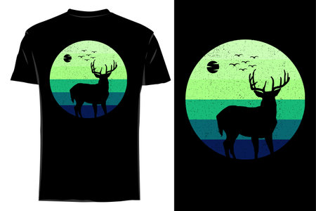 Nature deer silhouette t shirt mockup retro vintageのイラスト素材