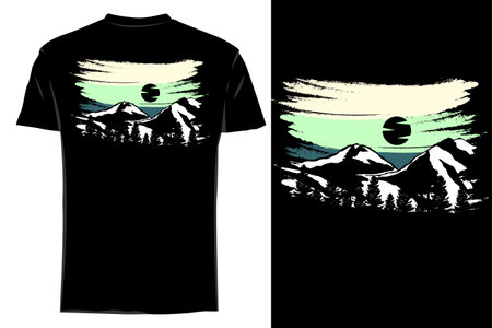 Mountain and forest silhouette t shirt mockup retro vintageのイラスト素材