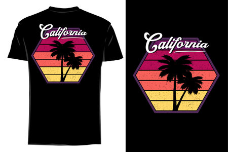 California twin palm silhouette t shirt mockup retro vintageのイラスト素材