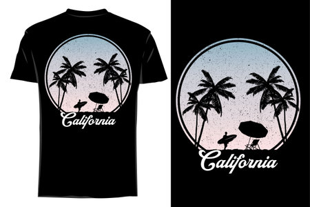California summer silhouette t shirt mockup retro vintageのイラスト素材