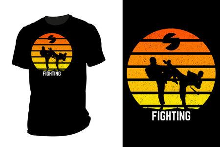 Fighting silhouette t shirt mockup retro vintageのイラスト素材