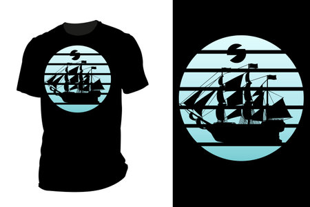 Big ship silhouette t shirt mockup retro vintageのイラスト素材