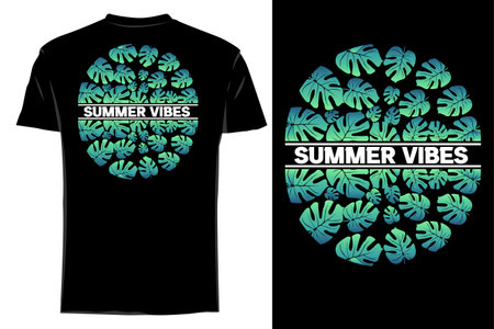 Nature summer vibes silhouette t shirt mockup retro vintageのイラスト素材