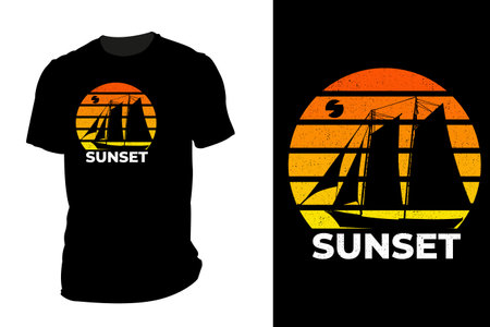 Sunset silhouette t shirt mockup retro vintageのイラスト素材