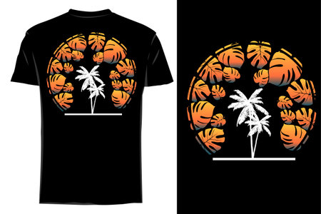 Summer beach silhouette t shirt mockup retro vintageのイラスト素材