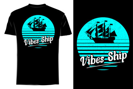 Vibes ship silhouette t shirt mockup retro vintageのイラスト素材
