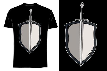 Sword and shield vector t shirt mockup retro vintageのイラスト素材
