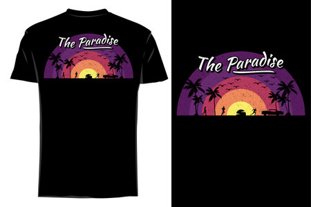The paradise silhouette t shirt mockup retro vintageのイラスト素材