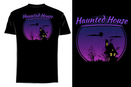 Haunted house silhouette t shirt mockup retro vintageのイラスト素材
