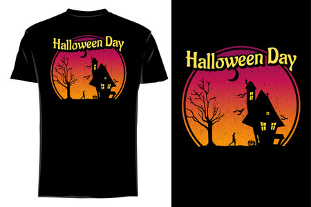 Halloween day silhouette t shirt mockup retro vintageのイラスト素材