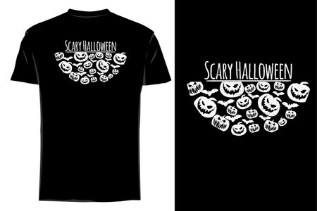 Scary halloween t shirt mockup silhouette retro vintageのイラスト素材