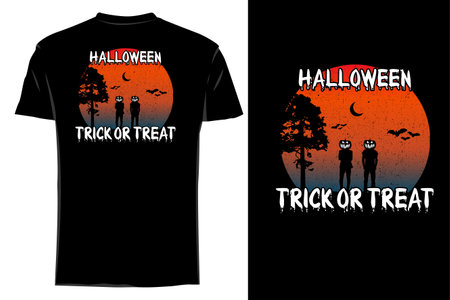 Halloween trick or treat silhouette t shirt mockup retro vintageのイラスト素材