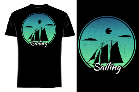 Sailing silhouette t shirt mockup retro vintageのイラスト素材