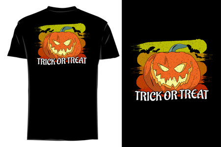Trick or treat silhouette t-shirt mockup retro vintageのイラスト素材