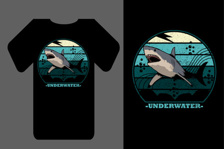 Mockup t shirt silhouette underwater shark retro vintageのイラスト素材
