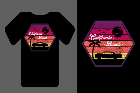 Mockup t shirt silhouette car at california beach retro vintageのイラスト素材