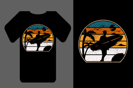 Mockup t shirt silhouette surfing man retro vintageのイラスト素材