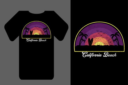 Mockup t shirt silhouette california beach retro vintageのイラスト素材