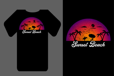 Mockup t shirt silhouette sunset beach retro vintageのイラスト素材