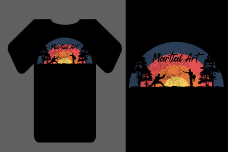 Mockup t shirt silhouette sunset martial art retro vintageのイラスト素材