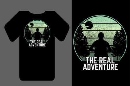 Mockup t shirt silhouette the real adventure retro vintageのイラスト素材