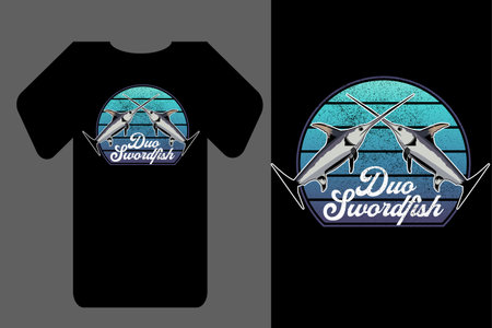 Mockup t shirt silhouette duo swordfish retro vintageのイラスト素材
