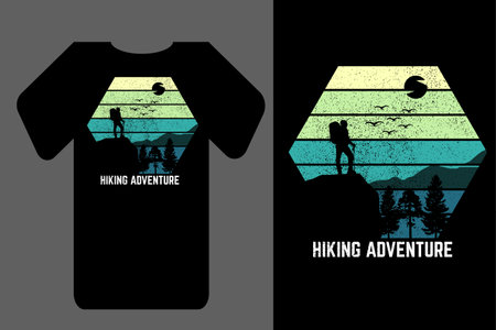 Hiking adventure silhouette t-shirt mockup retro vintageのイラスト素材