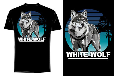 mockup t-shirt vector white wolf retro vintageVector white wolf t-shirt mockup retro vintageのイラスト素材