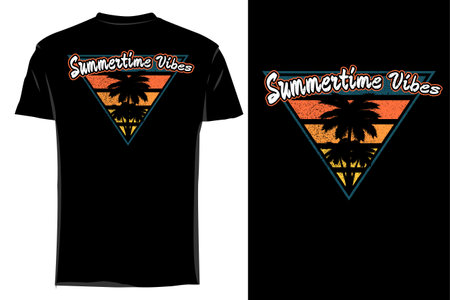 Summertime vibes silhouette t-shirt mockup retro vintageのイラスト素材