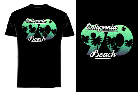 California beach 90 silhouette t-shirt mockup retro vintageのイラスト素材