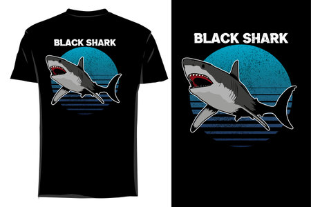 mockup t-shirt vector black shark retro vintageVector black shark t-shirt mockup retro vintageのイラスト素材